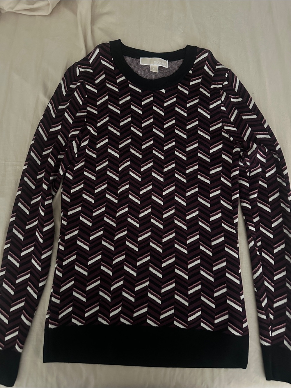 Michael Kors Black and Purple Chevron Crewneck Sweater